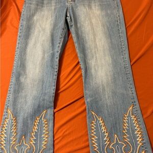 Double D Ranch Light Blue Embroidered Flare Jeans